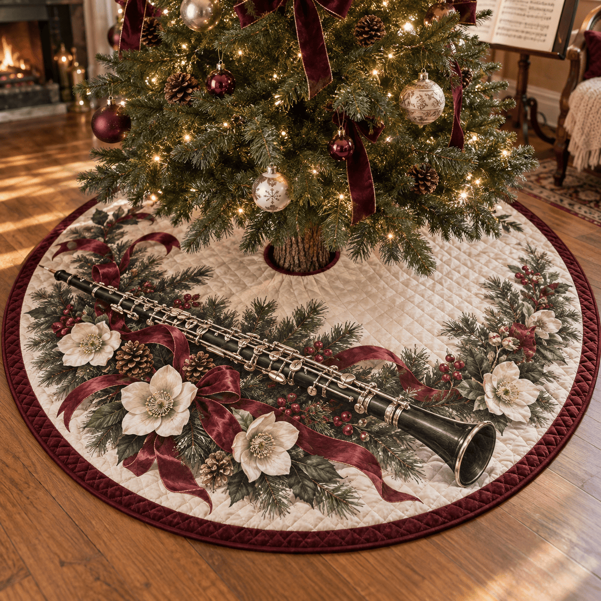 Holiday Oboe Quilted Christmas Tree Skirt TREEK101