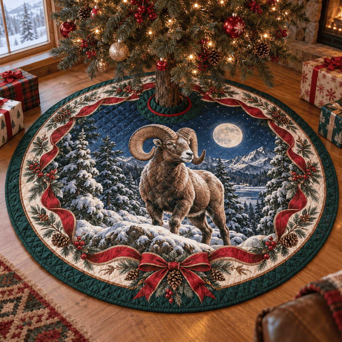 Bighorn Ram Quilted Christmas Tree Skirt TREEK101