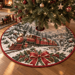 Vintage Toy Train Quilted Christmas Tree Skirt TREEK101