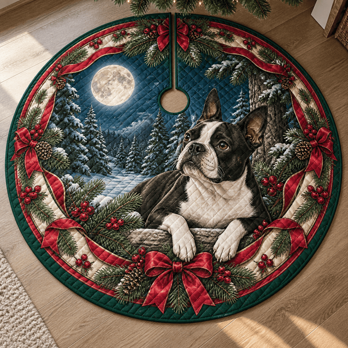 Boston Terrier Quilted Christmas Tree Skirt TREEK101