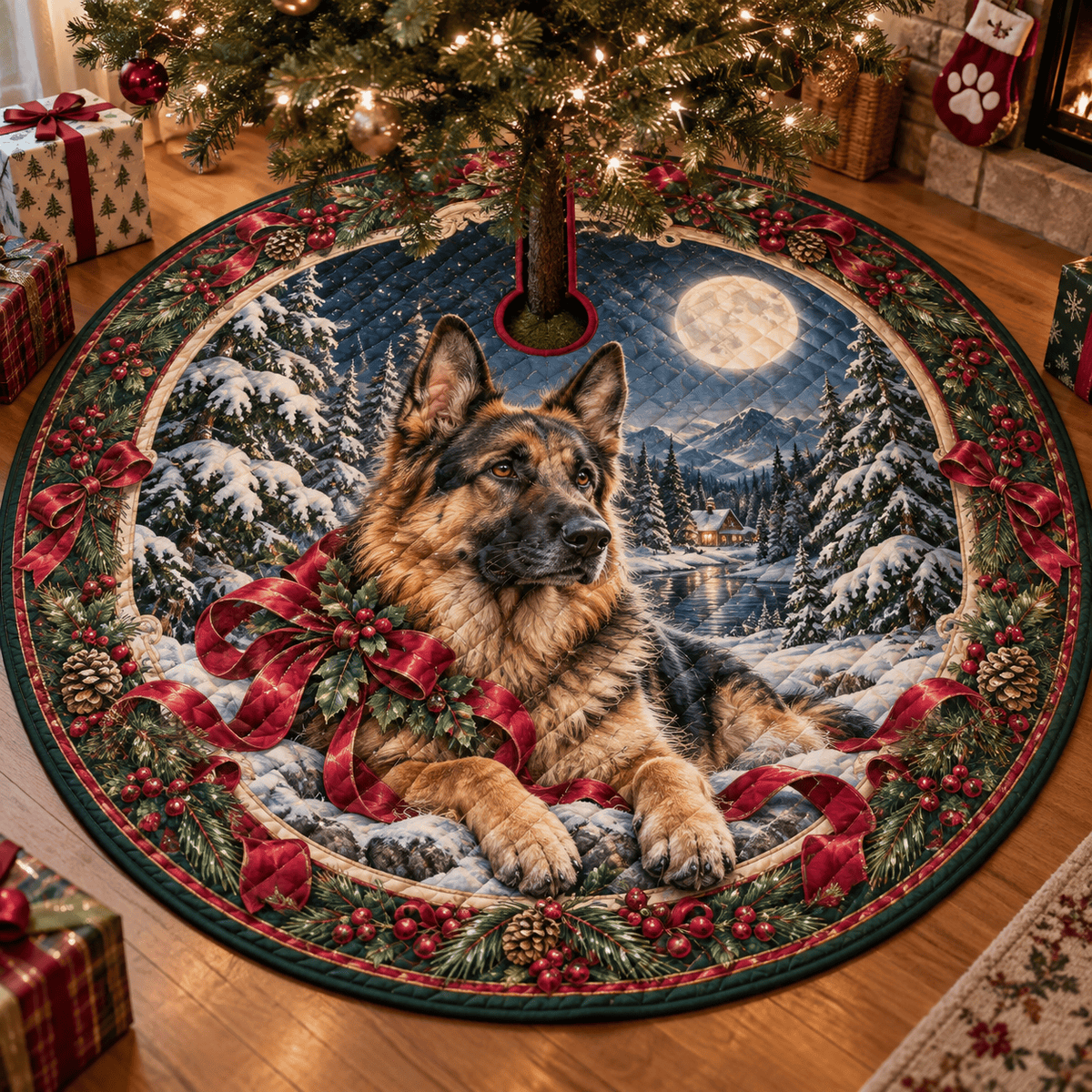 German Shepherd Quilted Christmas Tree Skirt TREEK101