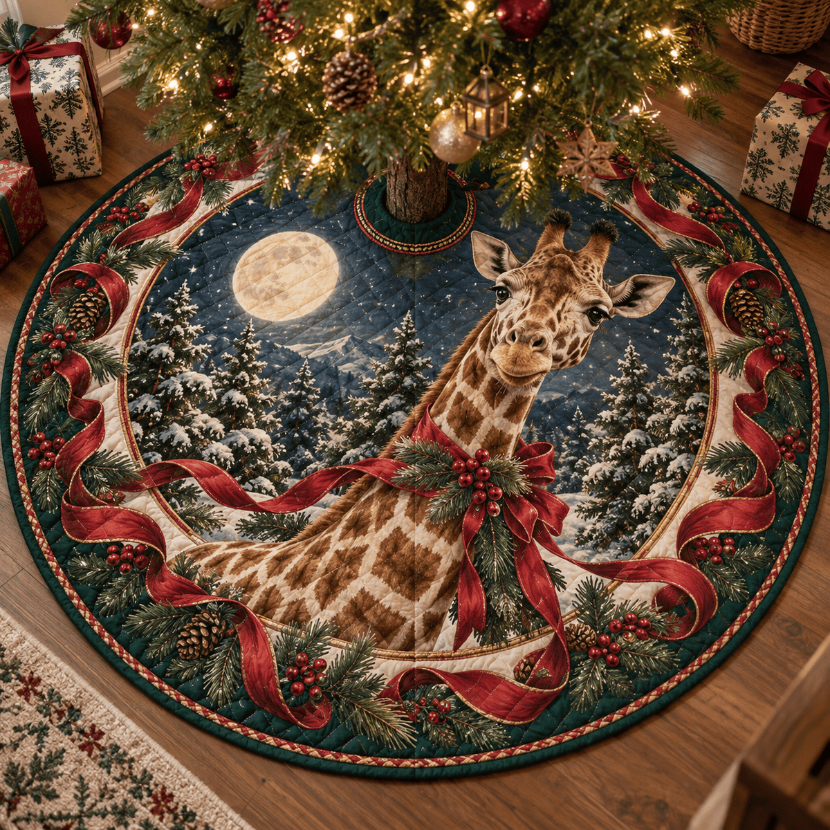 Giraffe Quilted Christmas Tree Skirt TREEK101