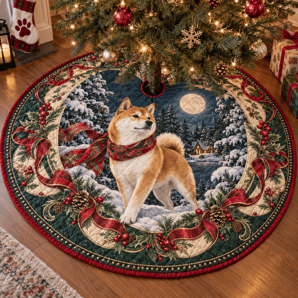 Shiba Inu Quilted Christmas Tree Skirt TREEK101