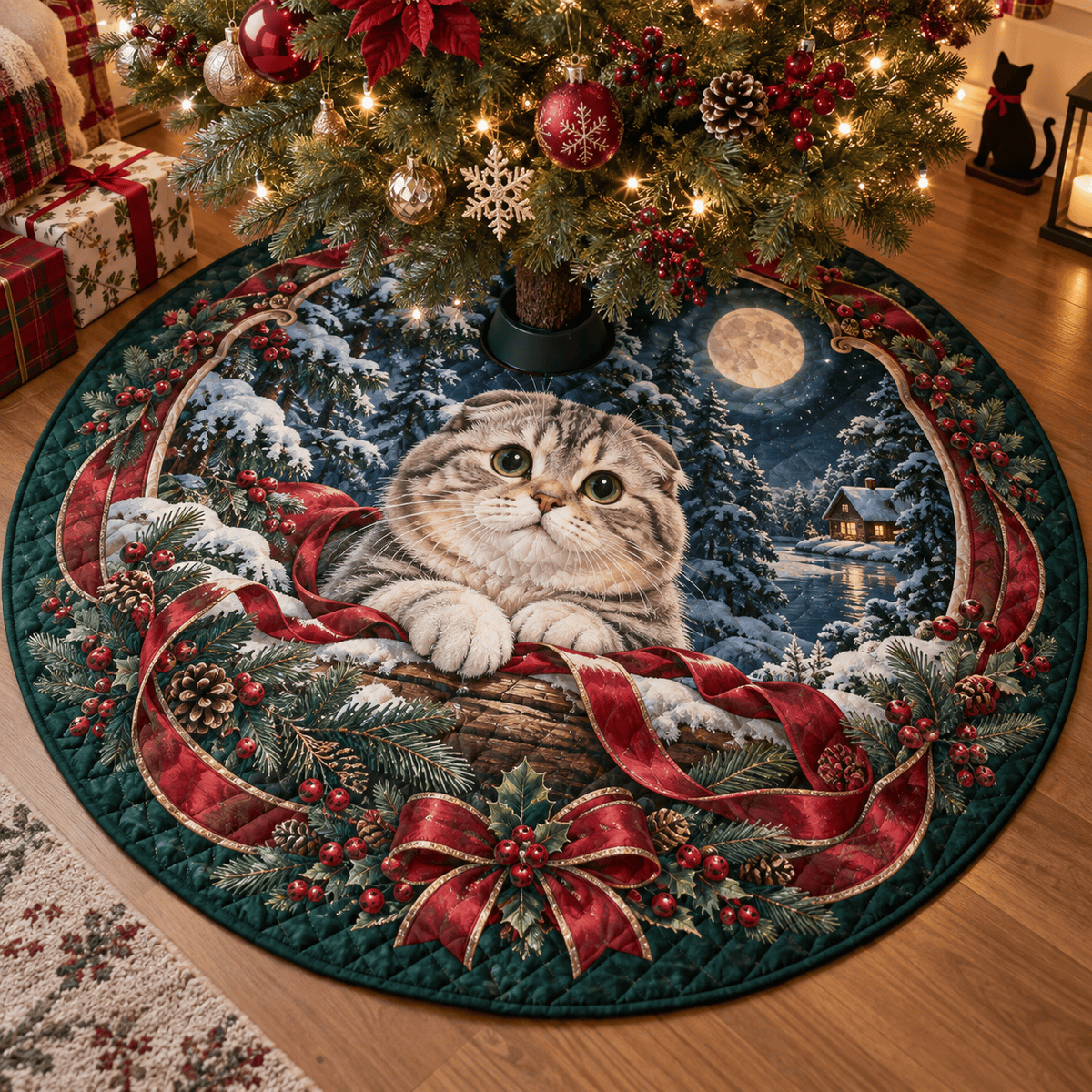 Scottish Fold Cat Quilted Christmas Tree Skirt TREEK101