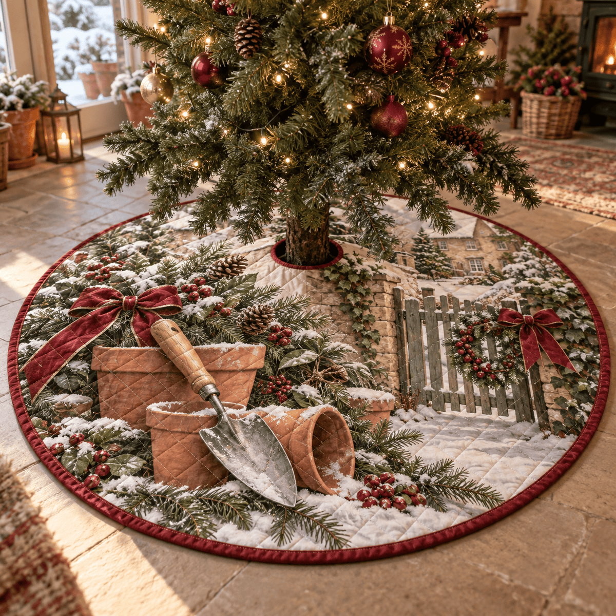 Holiday Garden Trowel Quilted Christmas Tree Skirt TREEK101