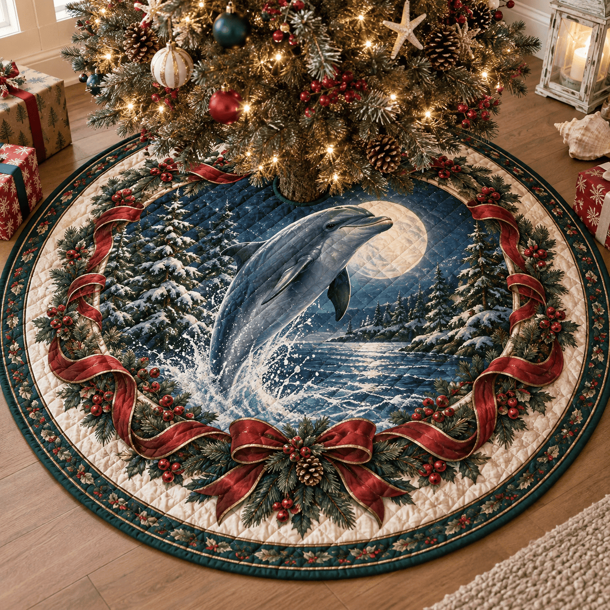Dolphin Quilted Christmas Tree Skirt TREEK101