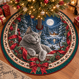 Russian Blue Cat Quilted Christmas Tree Skirt TREEK101
