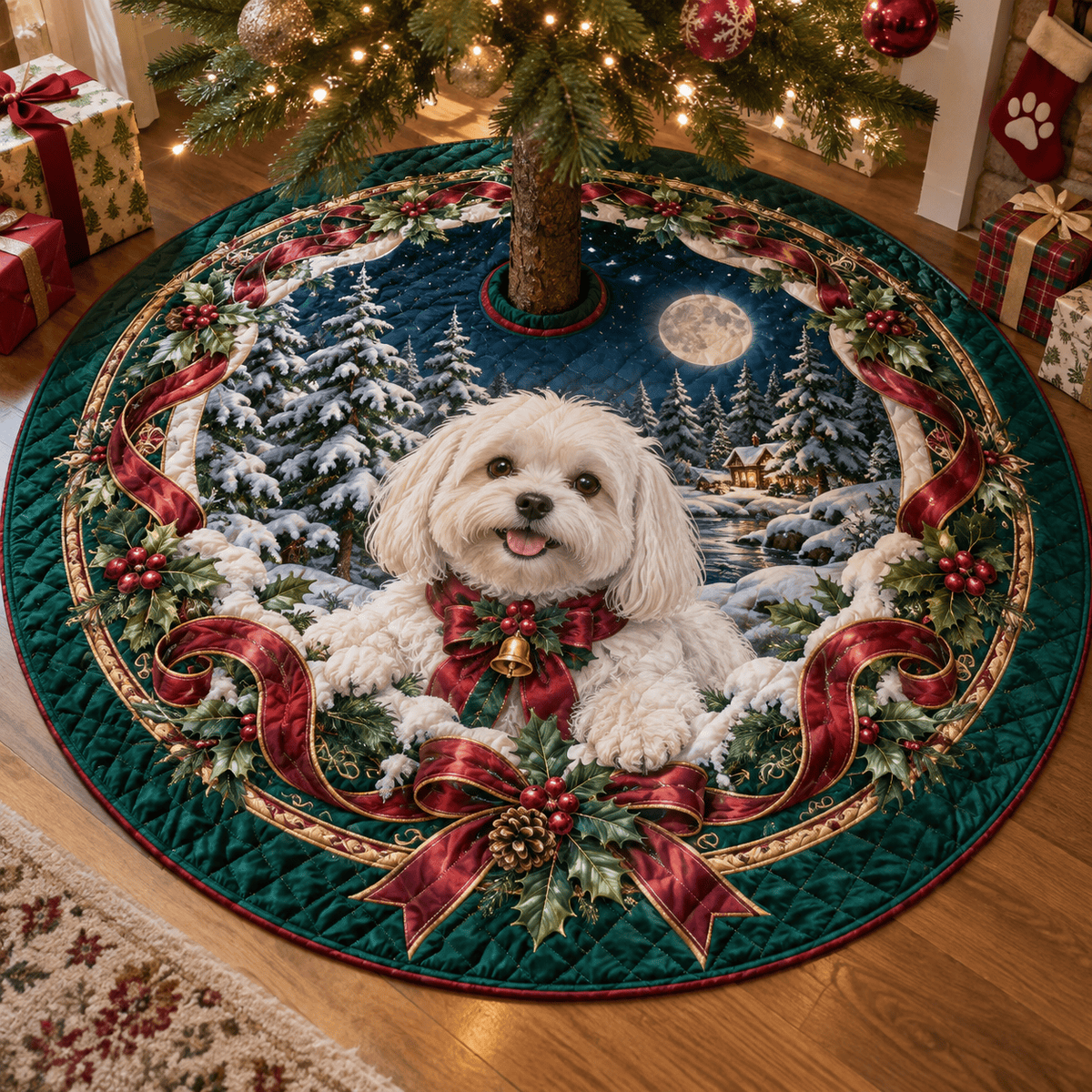 Maltese Quilted Christmas Tree Skirt TREEK101