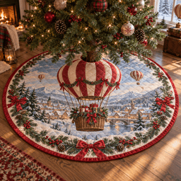 Winter Hot Air Balloon Quilted Christmas Tree Skirt TREEK101