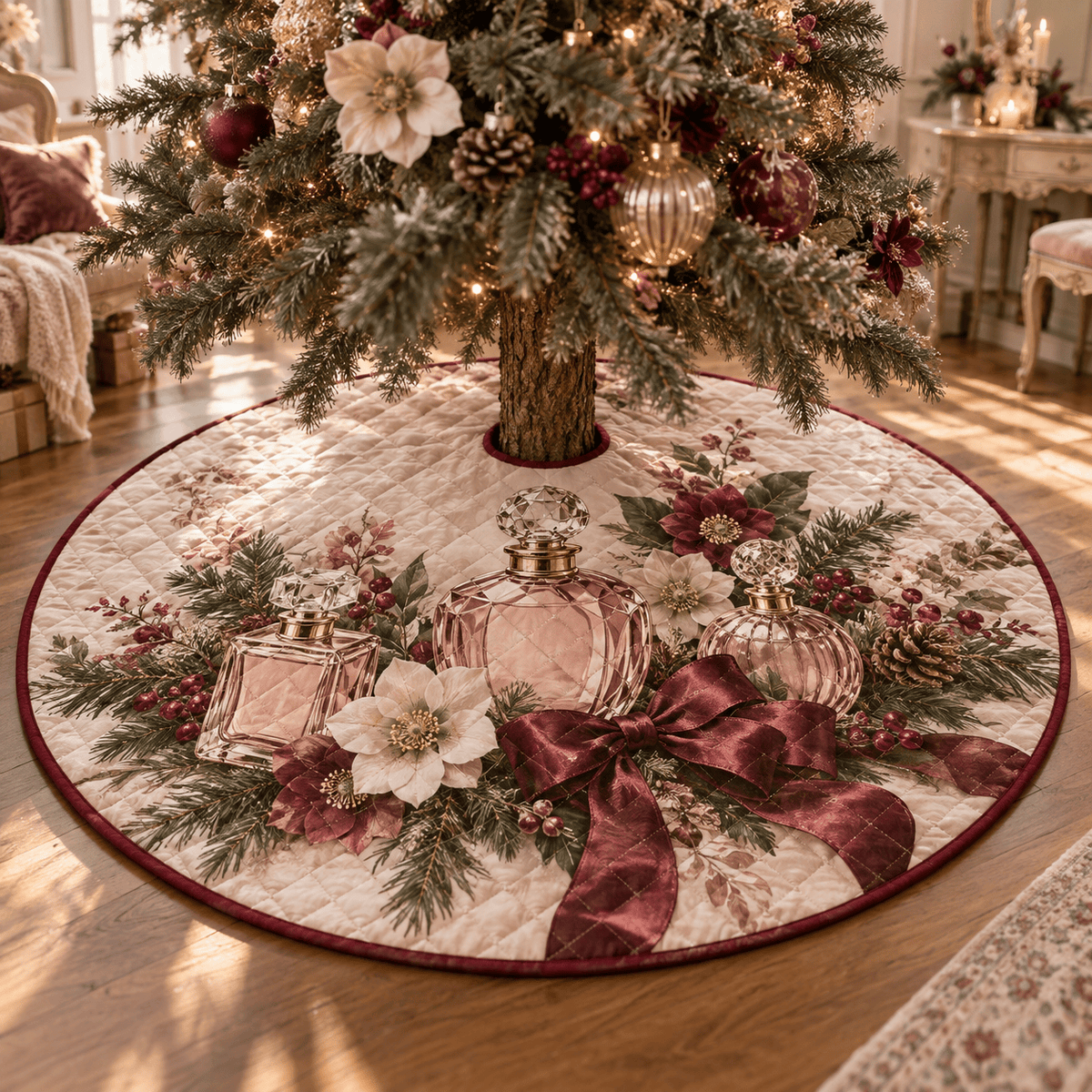 Holiday Perfume Quilted Christmas Tree Skirt TREEK101