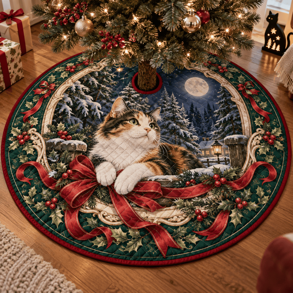 Calico Cat Quilted Christmas Tree Skirt TREEK101