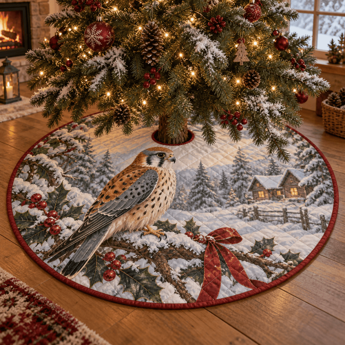 Winter Kestrel Quilted Christmas Tree Skirt TREEK101