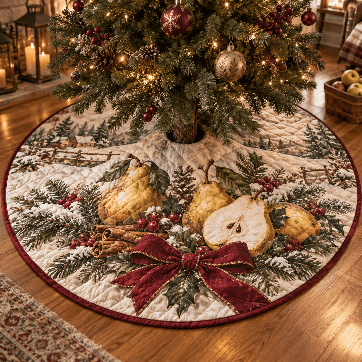 Holiday Pear Quilted Christmas Tree Skirt TREEK101