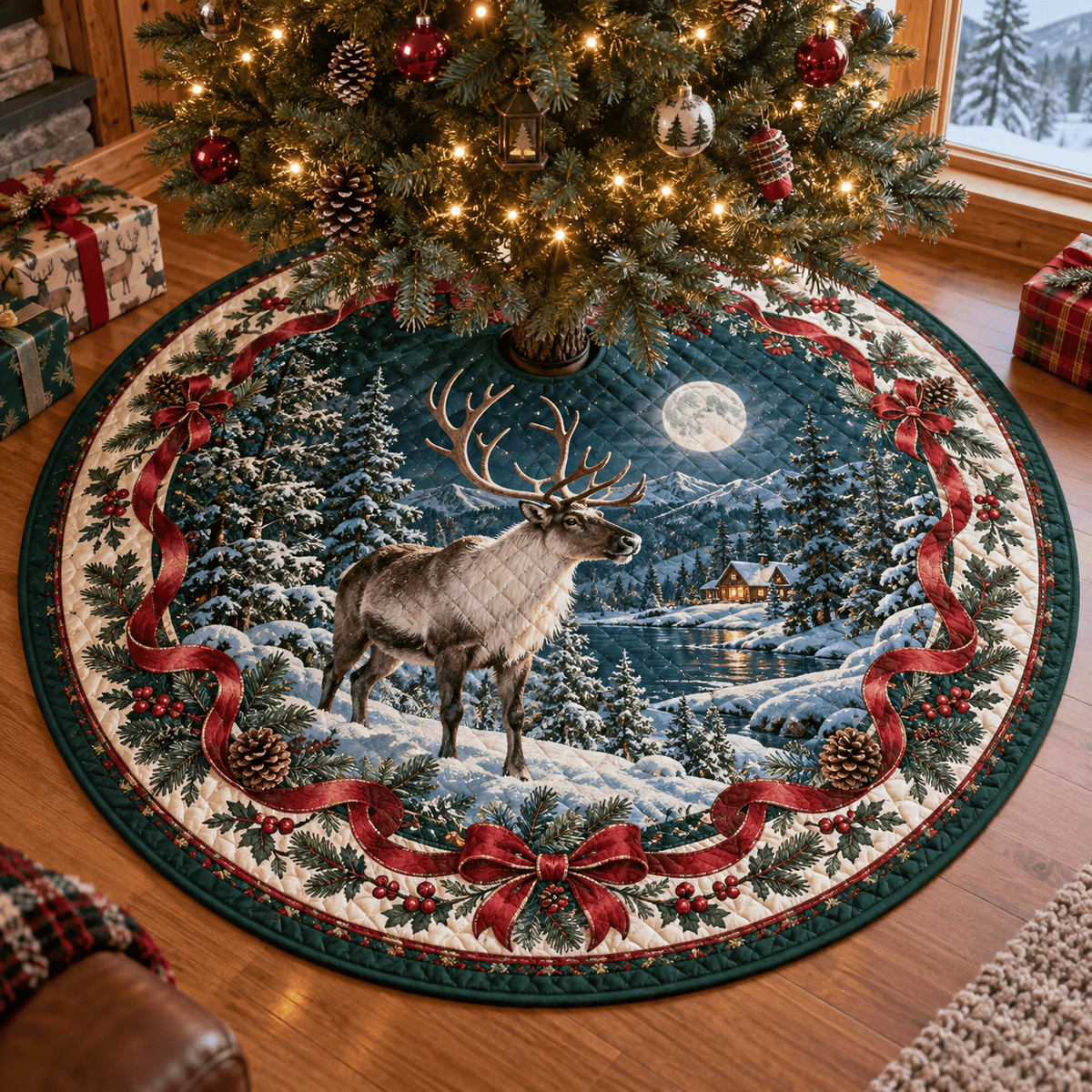 Caribou Quilted Christmas Tree Skirt TREEK101