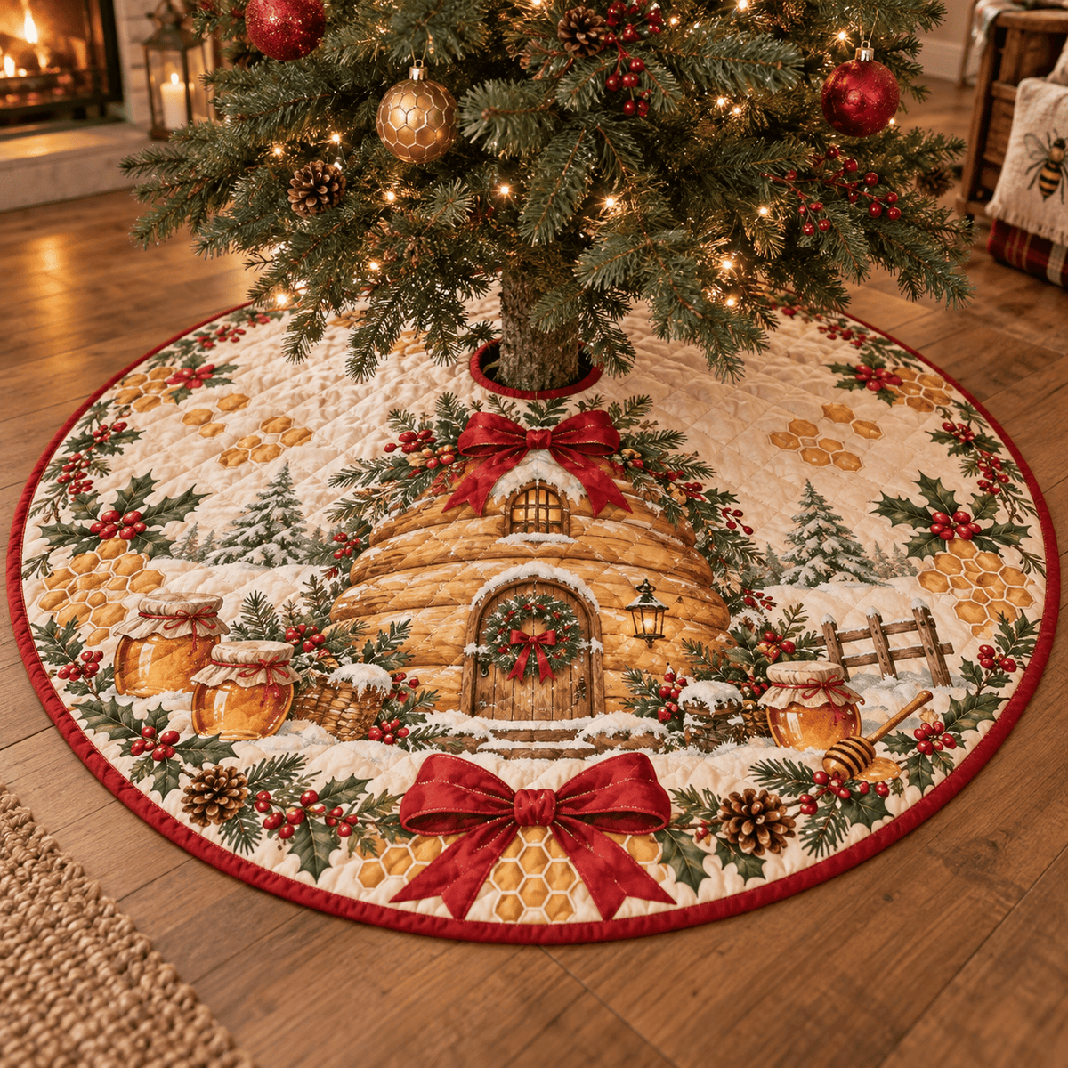 Winter Beekeeper Quilted Christmas Tree Skirt TREEK101