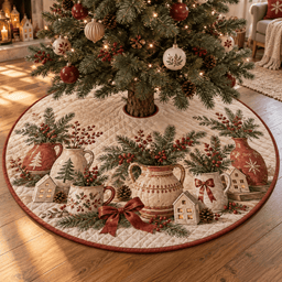 Winter Pottery Quilted Christmas Tree Skirt TREEK101