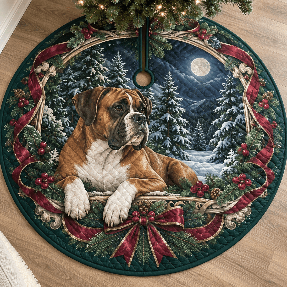 Boxer Dog Quilted Christmas Tree Skirt TREEK101