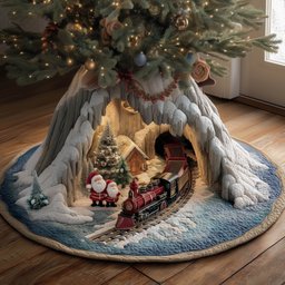 Train and Santa by the Village Christmas Tree Skirt - Made to Order TREEK101