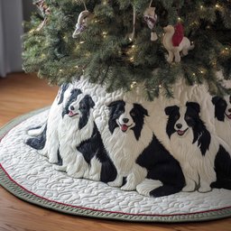 Border Collies on White Quilt Christmas Tree Skirt - Made to Order TREEK101