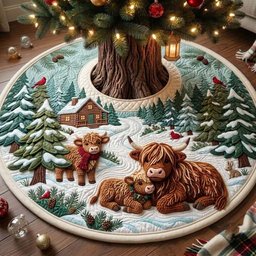 Cardinal Cabin Resting Cow Christmas Tree Skirt - Made to Order TREEK101
