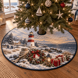Holiday Lighthouse Quilted Christmas Tree Skirt TREEK101