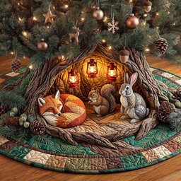 Fox And Squirrel Lantern Den Christmas Tree Skirt - Made to Order TREEK101