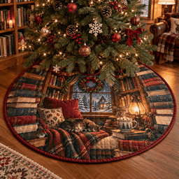 Christmas Book Nook Quilted Tree Skirt TREEK101