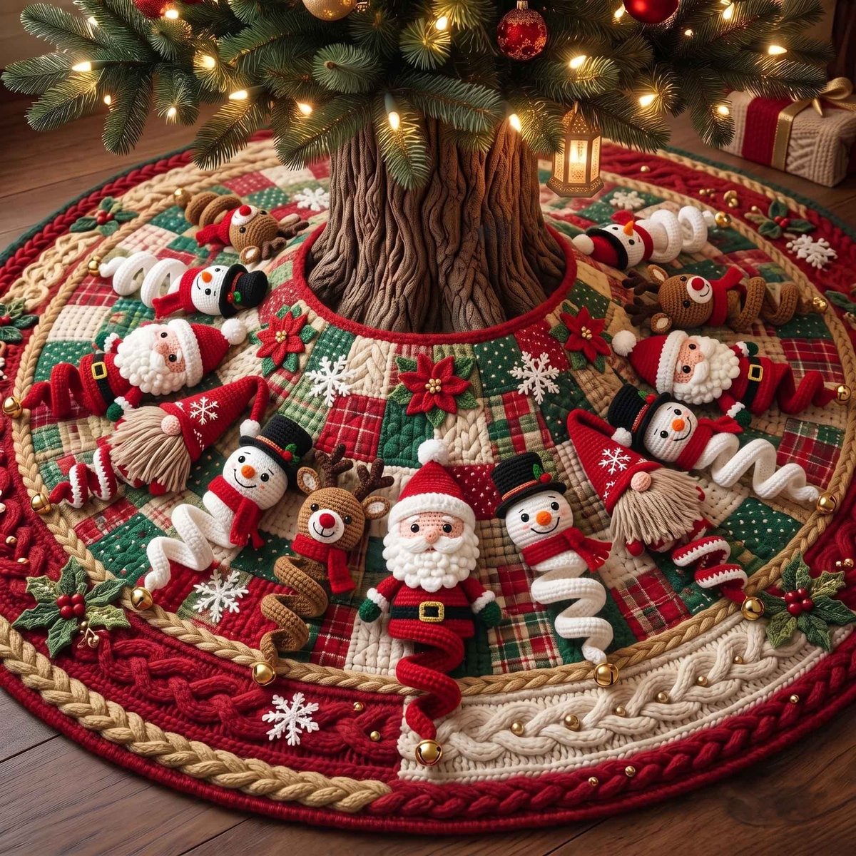 Crimson Santa Gathering Christmas Tree Skirt - Made to Order TREEK101