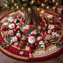 Crimson Santa Gathering Christmas Tree Skirt - Made to Order TREEK101