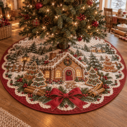 Gingerbread Bakery Quilted Christmas Tree Skirt TREEK101