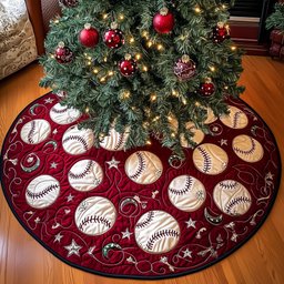 Baseballs with White Stars on Red Christmas Tree Skirt - Made to Order TREEK101