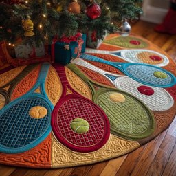 Tennis Rackets in Red and Blue Christmas Tree Skirt - Made to Order TREEK101