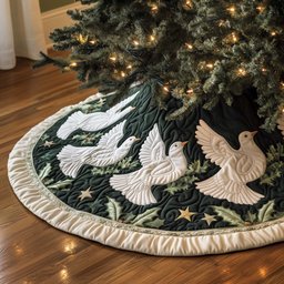 White Doves on the Forest Green Christmas Tree Skirt - Made to Order TREEK101