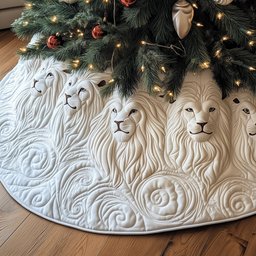 Regal White Lion Faces on Cream Christmas Tree Skirt - Made to Order TREEK101