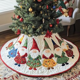 Gnomes in Red and Green Coats Christmas Tree Skirt - Made to Order TREEK101