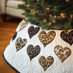 Leopard and Burgundy Hearts on White Christmas Tree Skirt - Made to Order TREEK101