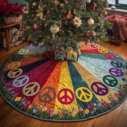 Peace Signs on Rainbow Wedges Christmas Tree Skirt - Made to Order TREEK101