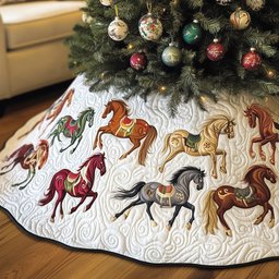 Running Horses in Bright Colors Christmas Tree Skirt - Made to Order TREEK101