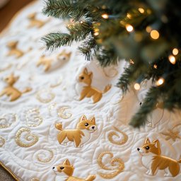 Corgis on Soft White Swirls Christmas Tree Skirt - Made to Order TREEK101