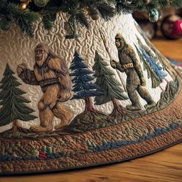 Bigfoot Among the Pine Trees Christmas Tree Skirt - Made to Order TREEK101