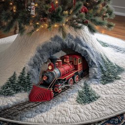 Red Train in the Snow Tunnel Christmas Tree Skirt - Made to Order TREEK101