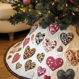 Pink and Leopard Hearts with Sweet Prints Christmas Tree Skirt - Made to Order TREEK101