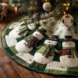 Snowmen in Green Scarves Christmas Tree Skirt - Made to Order TREEK101