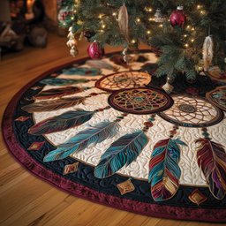 Dreamcatcher with Teal and Red Feathers Christmas Tree Skirt - Made to Order TREEK101