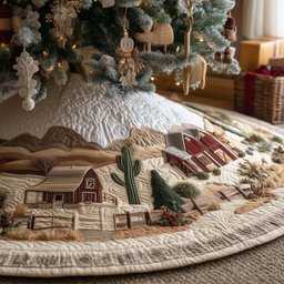 Desert Barn with Cactus in Cream Christmas Tree Skirt - Made to Order TREEK101