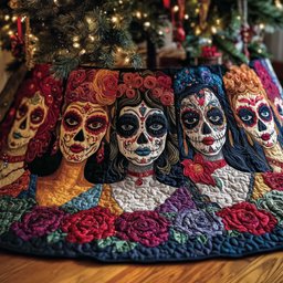 Sugar Skull Women with Roses Christmas Tree Skirt - Made to Order TREEK101