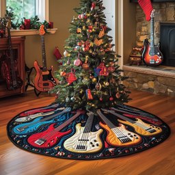 Red and Blue Guitars on Navy Christmas Tree Skirt - Made to Order TREEK101
