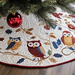 Two Owls on the Golden Branch Christmas Tree Skirt - Made to Order TREEK101