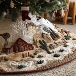 Red Barn Among the Desert Cactus Christmas Tree Skirt - Made to Order TREEK101