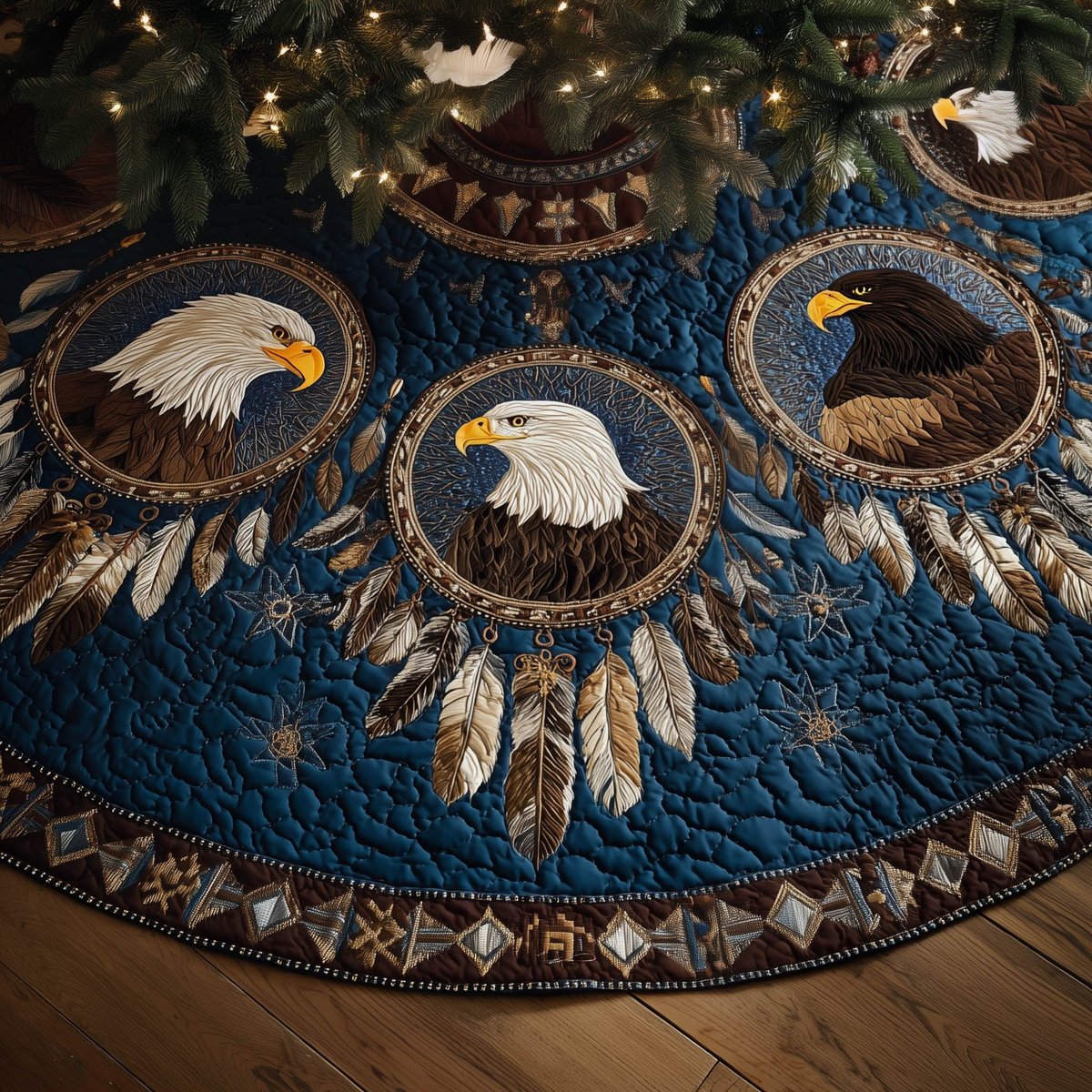 Eagles on Navy with Dreamcatchers Christmas Tree Skirt - Made to Order TREEK101